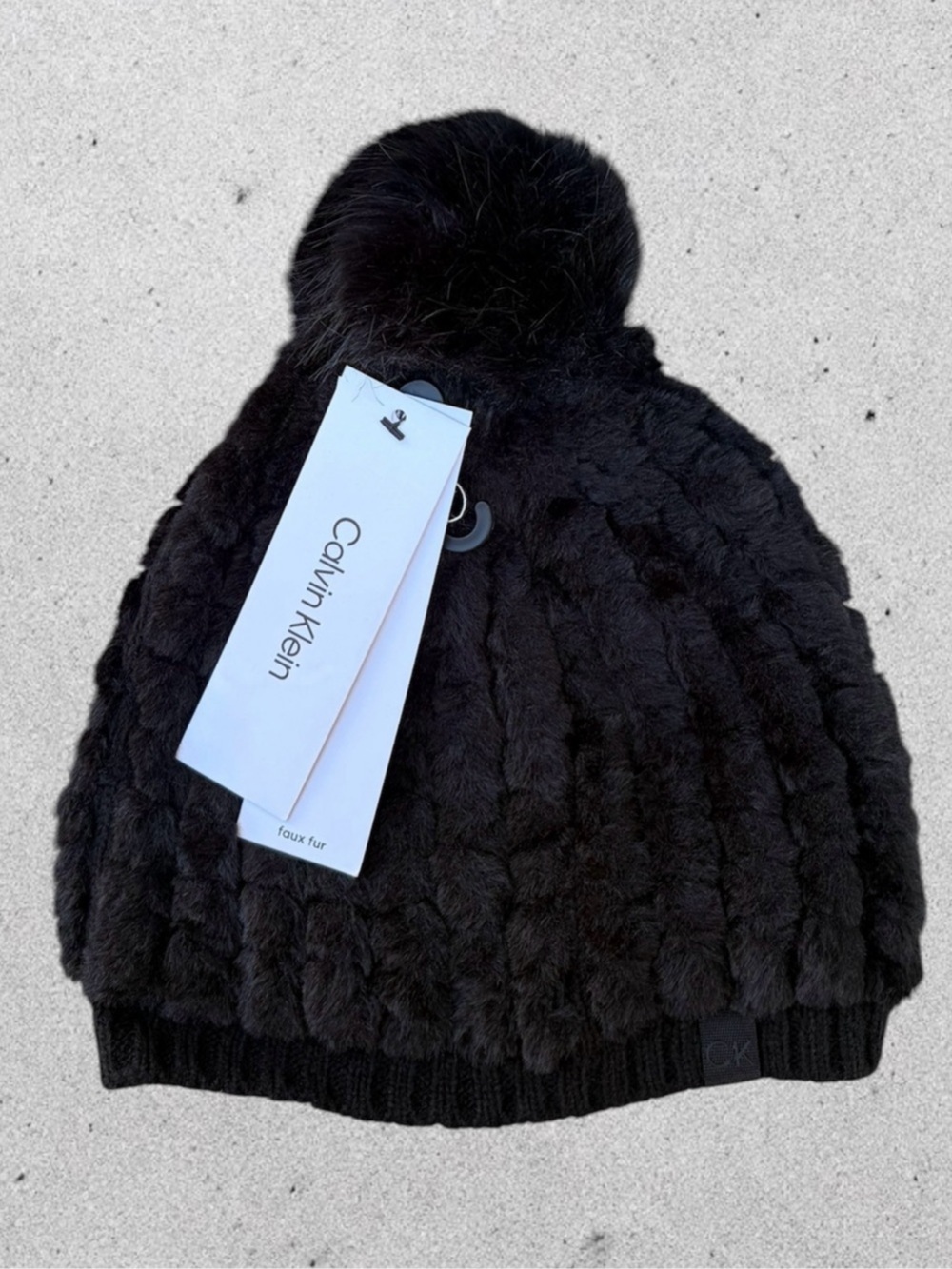 Calvin Klein Pom Faux Fur Beanie NWT